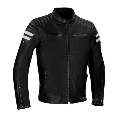 Geacă Moto din Piele SEGURA STRIPE Perfo · Negru / Alb 