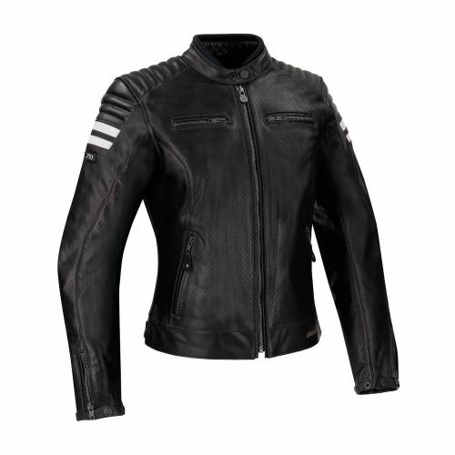 Geacă Moto Damă din Piele SEGURA LADY STRIPE Perfo · Negru / Alb 