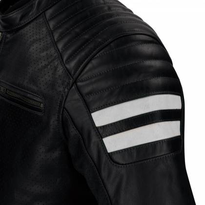 Geacă Moto din Piele SEGURA STRIPE Perfo · Negru / Alb  - 3