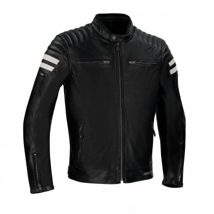 Geacă Moto din Piele SEGURA STRIPE Perfo · Negru / Alb  - 0