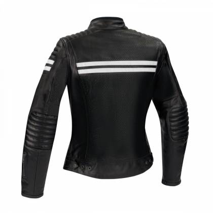 Geacă Moto Damă din Piele SEGURA LADY STRIPE Perfo · Negru / Alb  - 1