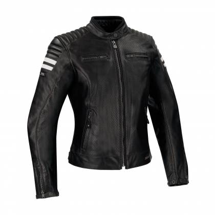 Geacă Moto Damă din Piele SEGURA LADY STRIPE Perfo · Negru / Alb  - 0