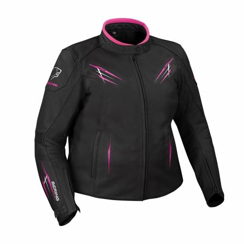 Geacă Moto Damă din Piele BERING LADY BRUTALIA QUEEN SIZE · Negru / Alb / Roz 