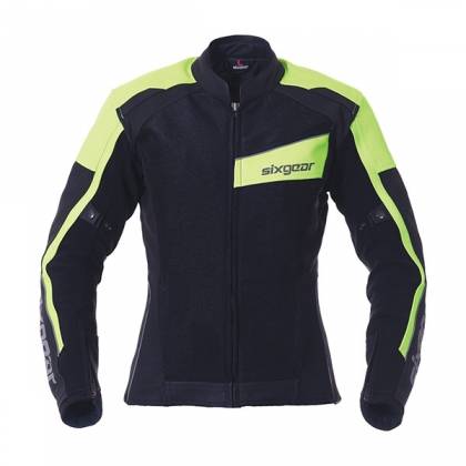 Geacă Moto Damă din Piele & Textil SIXGEAR SWITCH · Negru / Verde Fluo  - 0