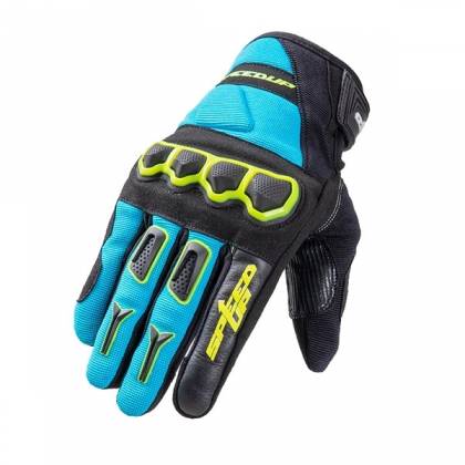 Mănuși Moto din Piele & Textil SPEED UP ATON · Negru / Albastru  / Verde-Fluo  - 0