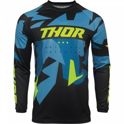 Tricou Enduro - Cross Copii THOR SECTOR WARSHIP · Negru / Verde-Fluo / Albastru  - 0