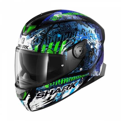 Cască Moto Integrală SHARK SKWAL 2 REPLICA SWITCH RIDERS 2 cu Lumini LED · Negru / Albastru / Verde  - 0