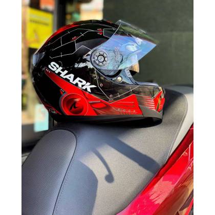 Cască Moto Integrală SHARK RIDILL MECCA  · Argintiu / Negru / Roșu  - 1