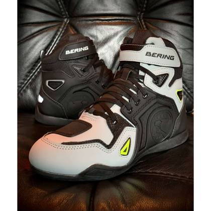 Ghete Moto din Piele & Textil BERING HORACE · Gri / Negru / Verde Fluo  - 2