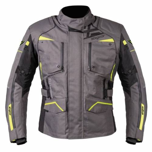 Geacă Moto din Textil SIXGEAR CLASH · Gri / Verde Fluo 