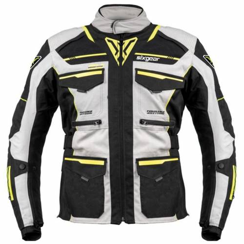 Geacă Moto din Textil SIXGEAR VIKRAN · Gri / Verde Fluo / Negru 