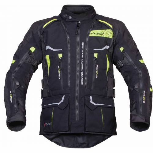 Geacă Moto din Textil SIXGEAR PARAGON · Negru / Verde-Fluo 