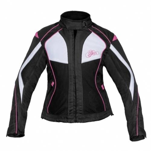 Geacă Moto Damă din Textil SHOX TIANA · Alb / Negru / Roz 