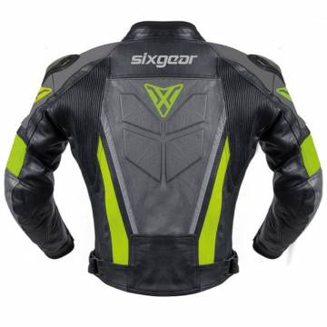 Geacă Moto din Piele SIXGEAR PHOENIX · Negru / Gri / Verde Fluo  - 8