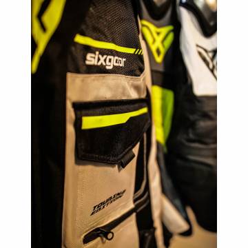 Geacă Moto din Textil SIXGEAR VIKRAN · Gri / Verde Fluo / Negru  - 8
