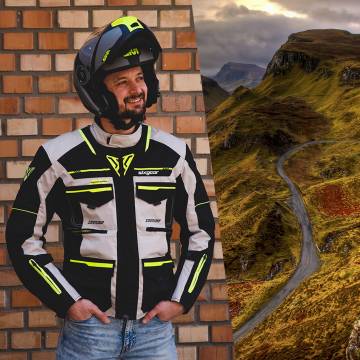 Geacă Moto din Textil SIXGEAR VIKRAN · Gri / Verde Fluo / Negru  - 2
