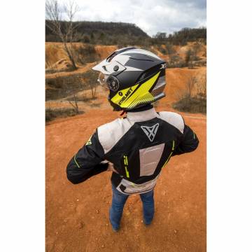 Geacă Moto din Textil SIXGEAR VIKRAN · Gri / Verde Fluo / Negru  - 3