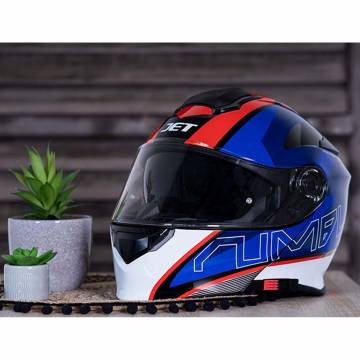 Cască Moto Flip-Up JET RUMBLE Lithium · Albastru / Roșu / Negru  - 3