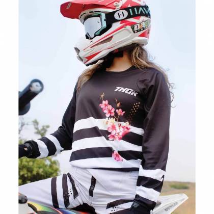 Tricou Enduro - Cross Damă THOR PULSE SAKURA · Negru / Alb  - 3