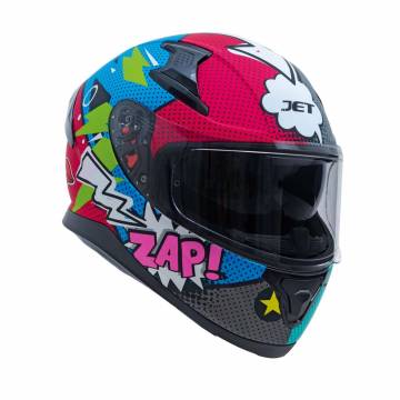 Cască Moto Integrală JET VOLT Comix · Alb / Albastru / Roșu  - 0