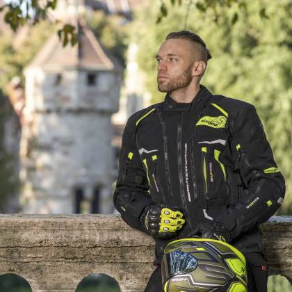 Geacă Moto din Textil SIXGEAR PARAGON · Negru / Verde-Fluo  - 1