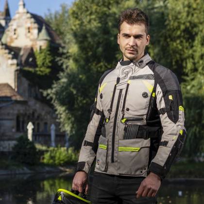 Geacă Moto din Textil SIXGEAR SUPERTECH · Gri / Negru / Verde-Fluo  - 1