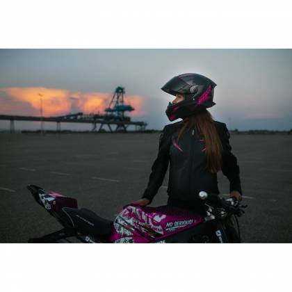 Cască Moto Integrală SHARK SKWAL 2 HALLDER MAT cu Lumini LED · Negru Mat / Gri / Roz  - 3