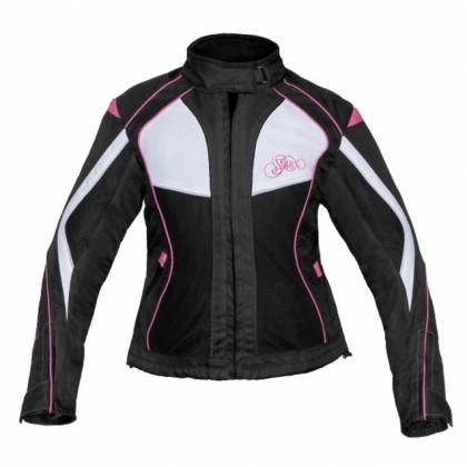 Geacă Moto Damă din Textil SHOX TIANA · Alb / Negru / Roz  - 0