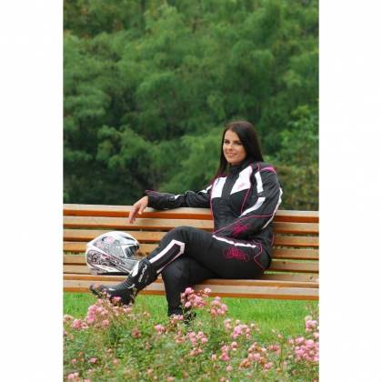 Geacă Moto Damă din Textil SHOX TIANA · Alb / Negru / Roz  - 1