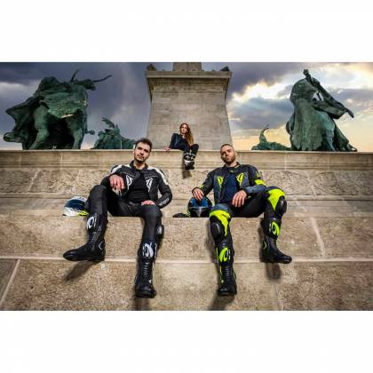 Pantaloni Moto din Piele SIXGEAR PHOENIX · Negru / Verde-Fluo / Gri  - 2