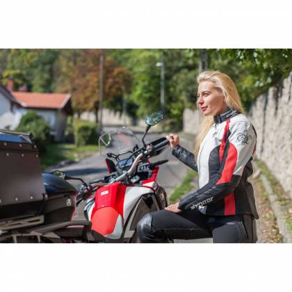 Geacă Moto Damă din Piele SIXGEAR AURORA · Alb / Roșu / Negru  - 2