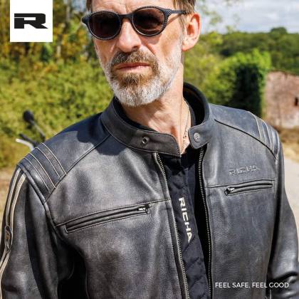 Geacă Moto din Piele RICHA RETRO RACING 3 · Maro  - 2