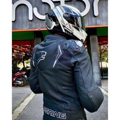 Geacă Moto din Piele BERING SPRINT-R · Negru / Alb  - 2