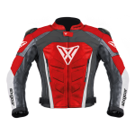 Geacă Moto din Piele SIXGEAR PHOENIX · Negru / Roșu / Alb