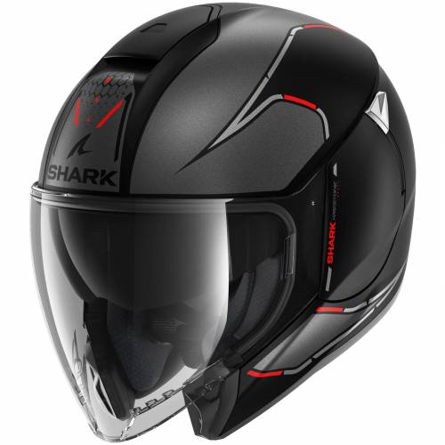 Cască Moto Open-Face SHARK CITYCRUISER KRESTONE · Gri Mat / Negru / Roșu 