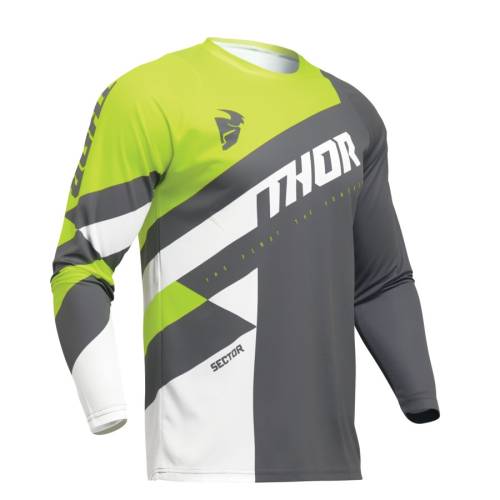 Tricou Enduro - Cross THOR SECTOR CHECKER 2024 · Gri / Verde-Fluo 