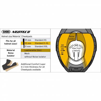 Burete pentru Cască Moto Shoei Neotec II Type L 35 mm · Gri  - 1
