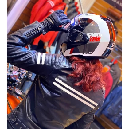 Geacă Moto Damă din Piele SEGURA LADY FUNKY SPEED · Negru / Alb  - 2