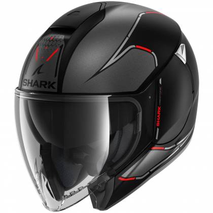Cască Moto Open-Face SHARK CITYCRUISER KRESTONE · Gri Mat / Negru / Roșu  - 0