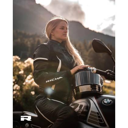 Geacă Moto Damă din Piele RICHA LAURA · Negru / Alb  - 2