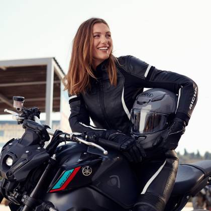 Geacă Moto Damă din Piele RICHA LAURA · Negru / Alb  - 1