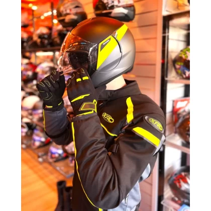 Mănuși Moto din Piele & Textil BERING FLETCHER EVO · Negru / Verde-Fluo  - 2