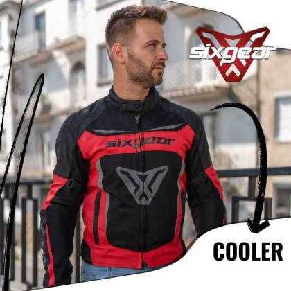 Geacă Moto de Vară din Textil SIXGEAR COOLER · Negru / Roșu  - 8