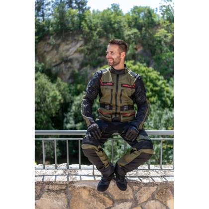 Pantaloni Moto din Textil SIXGEAR MUDLAND · Negru / Verde-Olive  - 1