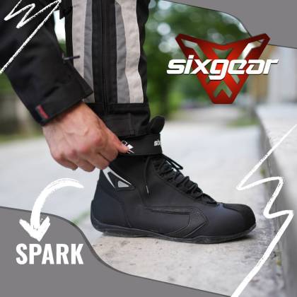 Ghete Moto din Piele & Textil SIXGEAR SPARK · Negru / Alb  - 5