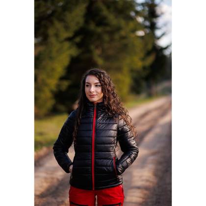 Geacă Puf Damă cu Pene de Gâscă STRINDBERG 5146/3  · Negru / Roșu  - 3