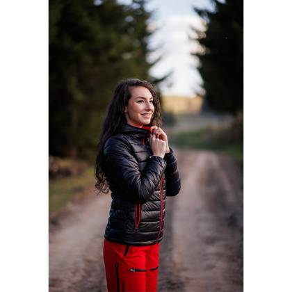 Geacă Puf Damă cu Pene de Gâscă STRINDBERG 5146/3  · Negru / Roșu  - 2