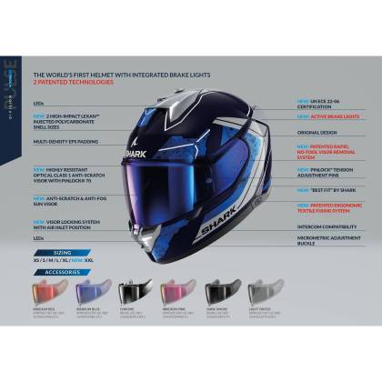 Cască Moto Integrală SHARK SKWAL i3 BLANK SP cu Lumini de Frână · Negru Mat  - 13