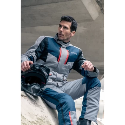 Pantaloni Moto din Textil BERING SIBERIA · Gri / Albastru / Roșu  - 7