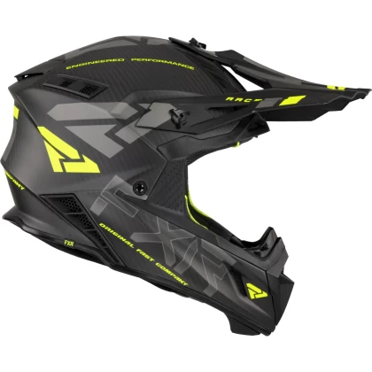 Cască Enduro - Cross - Snowmobil FXR RACING HELIUM CARBON W / QUICK RELEASE BUCKLE 2023 · Negru / Verde-Flou  - 1